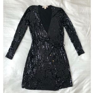 Michael Kors Long Sleeve Sequin Wrap Dress